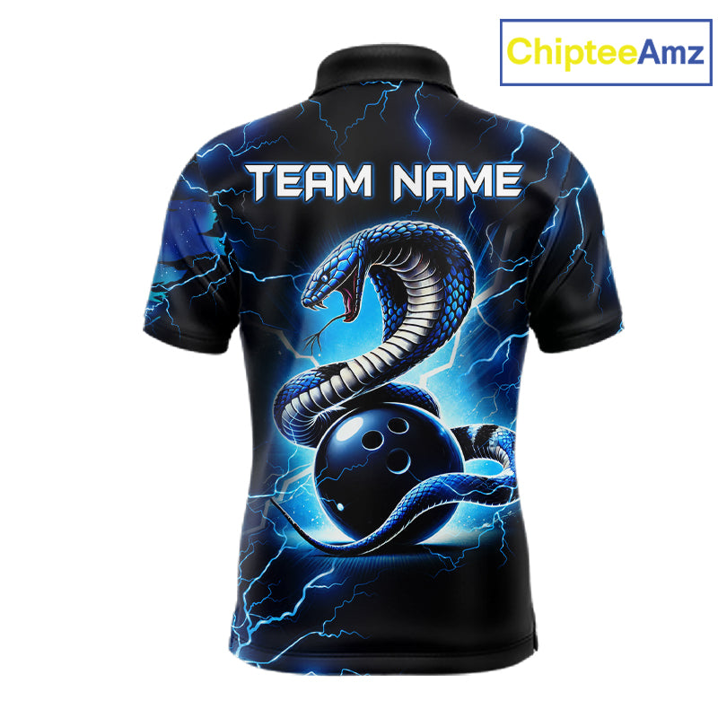 Blue Lightning Thunder Custom Cobra Snake Bowling Shirts For Men Personalized Bowling Team Jersey TDM7708