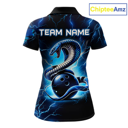 Blue Lightning Thunder Custom Cobra Snake Bowling Shirts For Women Personalized Bowling Team Jersey TDM7708