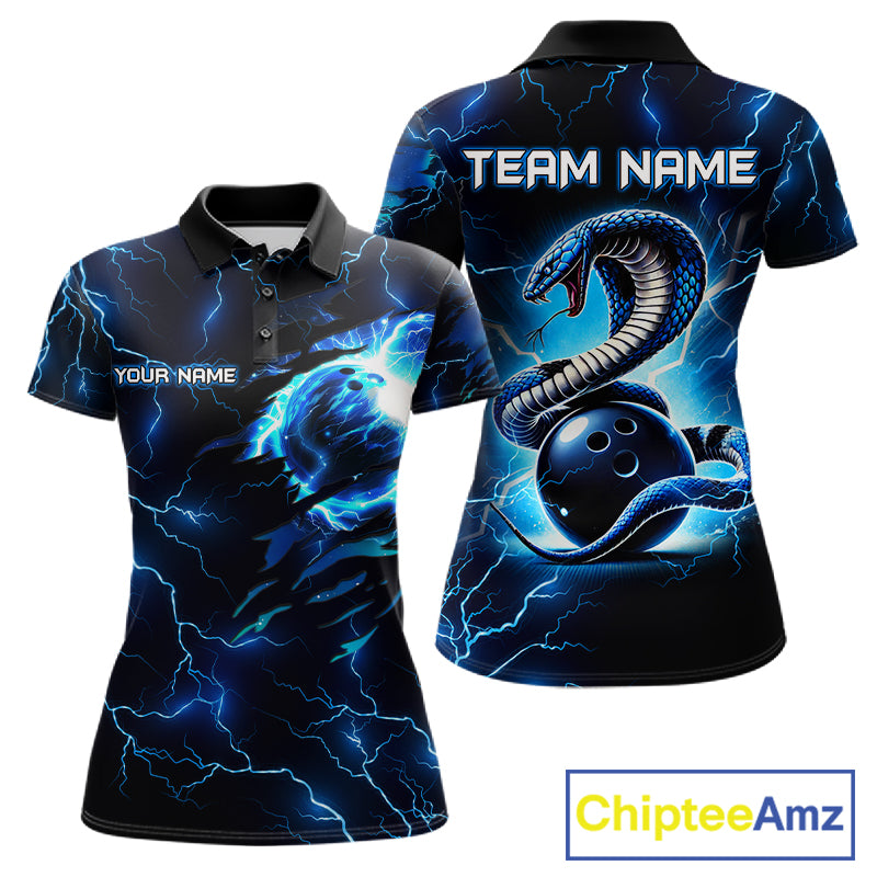 Blue Lightning Thunder Custom Cobra Snake Bowling Shirts For Women Personalized Bowling Team Jersey TDM7708