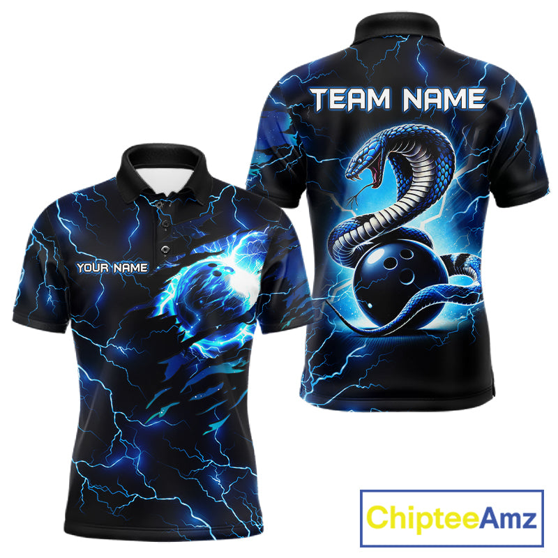 Blue Lightning Thunder Custom Cobra Snake Bowling Shirts For Men Personalized Bowling Team Jersey TDM7708