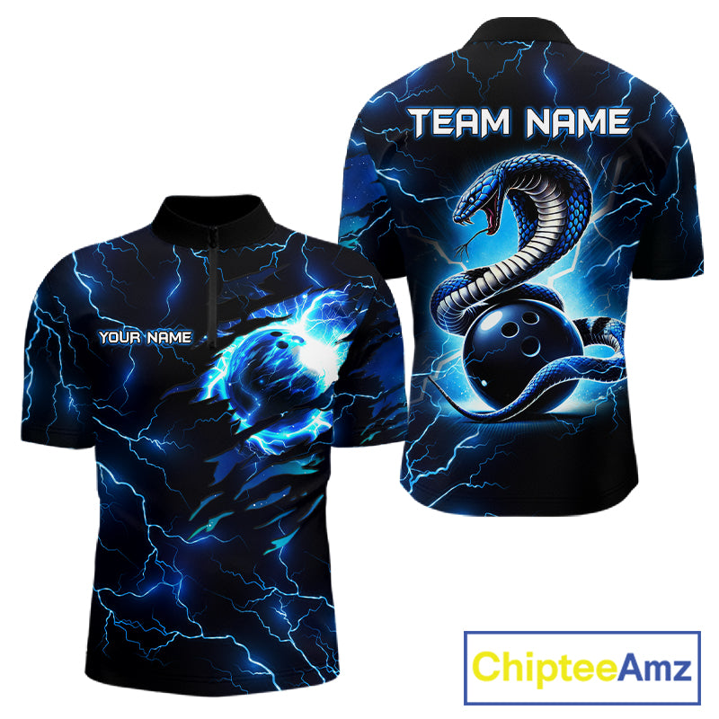 Blue Lightning Thunder Custom Cobra Snake Bowling Shirts For Men Personalized Bowling Team Jersey TDM7708