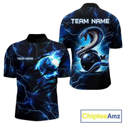 Blue Lightning Thunder Custom Cobra Snake Bowling Shirts For Men Personalized Bowling Team Jersey TDM7708