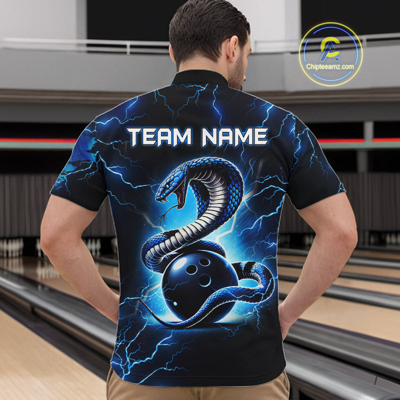 Blue Lightning Thunder Custom Cobra Snake Bowling Shirts For Men Personalized Bowling Team Jersey TDM7708