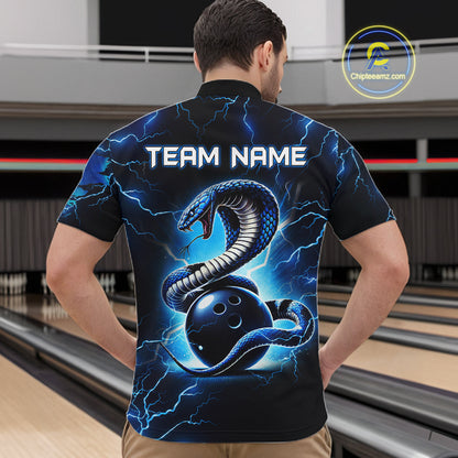 Blue Lightning Thunder Custom Cobra Snake Bowling Shirts For Men Personalized Bowling Team Jersey TDM7708