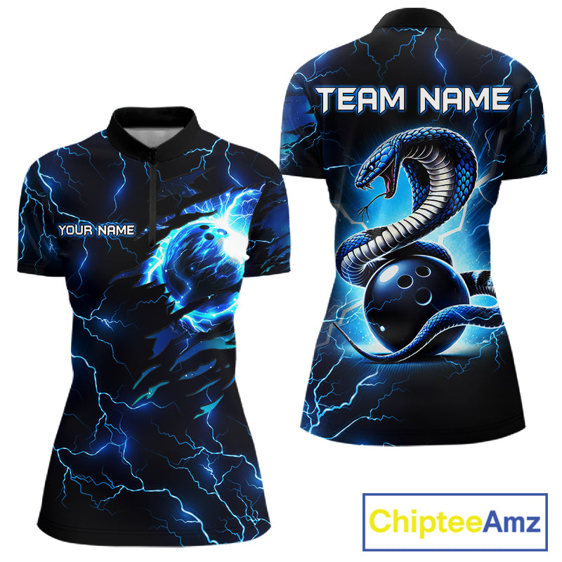 Blue Lightning Thunder Custom Cobra Snake Bowling Shirts For Women Personalized Bowling Team Jersey TDM7708