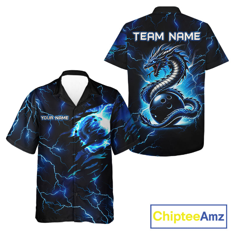 Blue Lightning Thunder Custom Dragon Bowling Hawaiian Shirt For Men Women, Bowling Team Jersey TDM7709