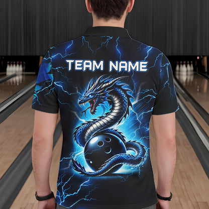 Blue Lightning Thunder Custom Dragon Bowling Shirt For Men Personalized Bowling League Team Jersey TDM7709