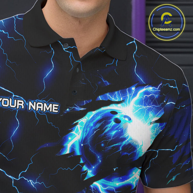 Blue Lightning Thunder Custom Dragon Bowling Shirt For Men Personalized Bowling League Team Jersey TDM7709