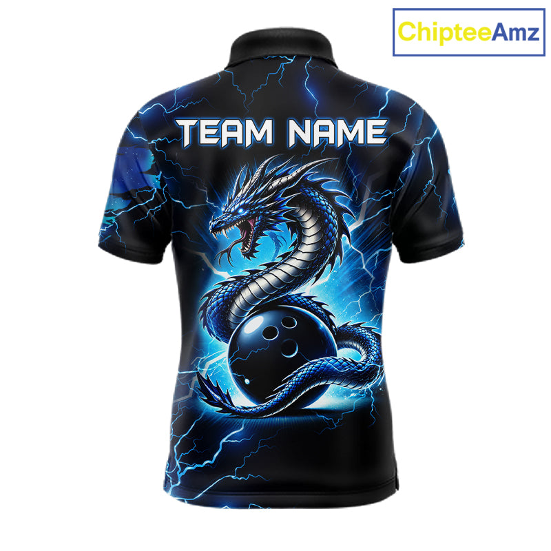 Blue Lightning Thunder Custom Dragon Bowling Shirt For Men Personalized Bowling League Team Jersey TDM7709