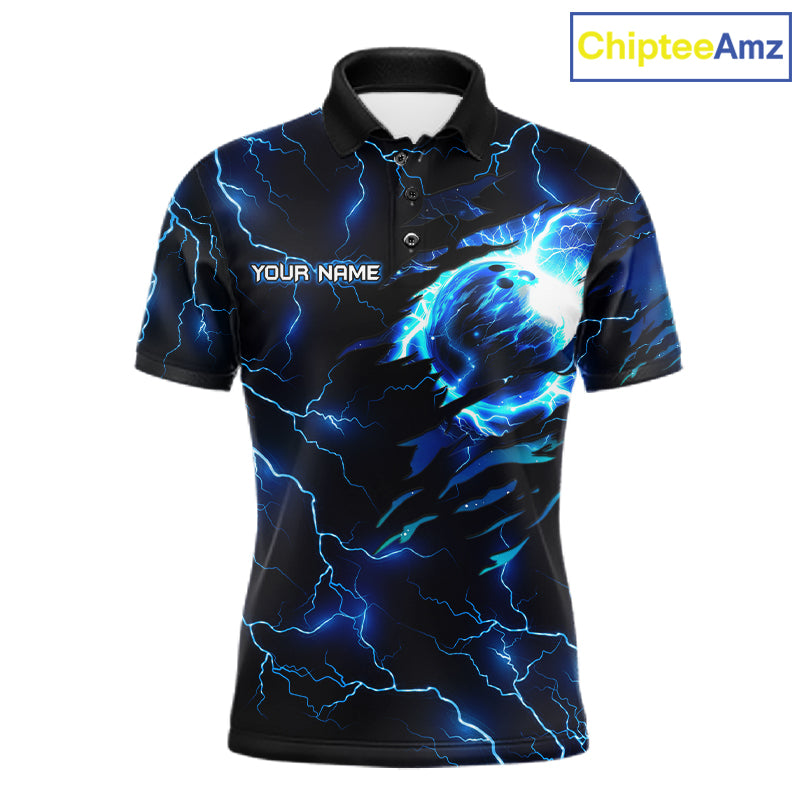 Blue Lightning Thunder Custom Dragon Bowling Shirt For Men Personalized Bowling League Team Jersey TDM7709
