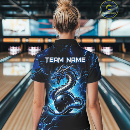 Blue Lightning Thunder Custom Dragon Bowling Shirt For Women Personalized Bowling League Team Jersey TDM7709