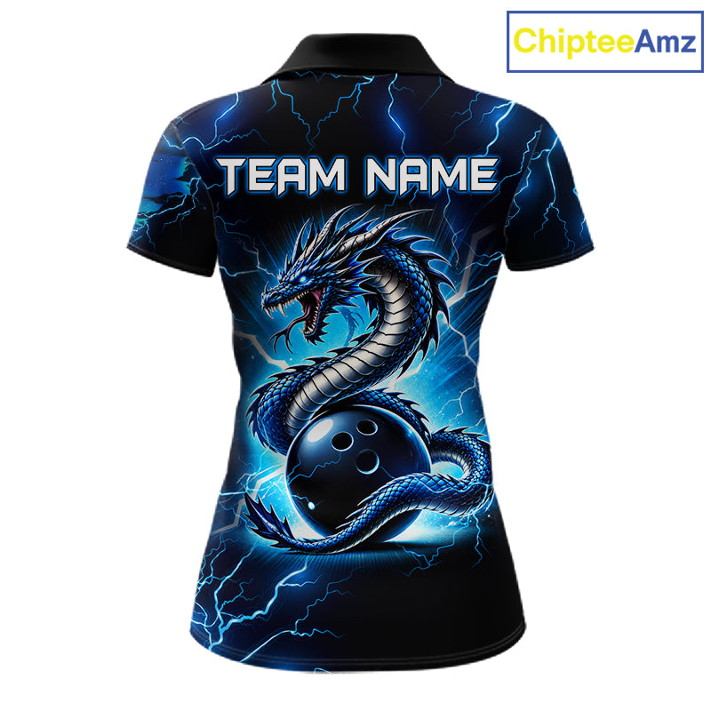Blue Lightning Thunder Custom Dragon Bowling Shirt For Women Personalized Bowling League Team Jersey TDM7709