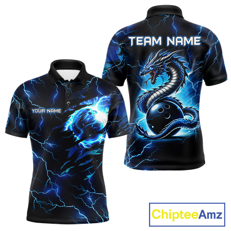 Blue Lightning Thunder Custom Dragon Bowling Shirt For Men Personalized Bowling League Team Jersey TDM7709