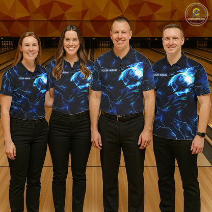 Blue Lightning Thunder Custom Dragon Bowling Shirt For Women Personalized Bowling League Team Jersey TDM7709