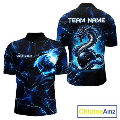 Blue Lightning Thunder Custom Dragon Bowling Shirt For Men Personalized Bowling League Team Jersey TDM7709