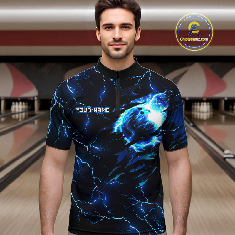 Blue Lightning Thunder Custom Dragon Bowling Shirt For Men Personalized Bowling League Team Jersey TDM7709