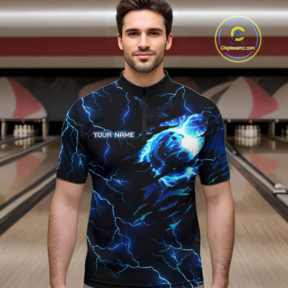 Blue Lightning Thunder Custom Dragon Bowling Shirt For Men Personalized Bowling League Team Jersey TDM7709