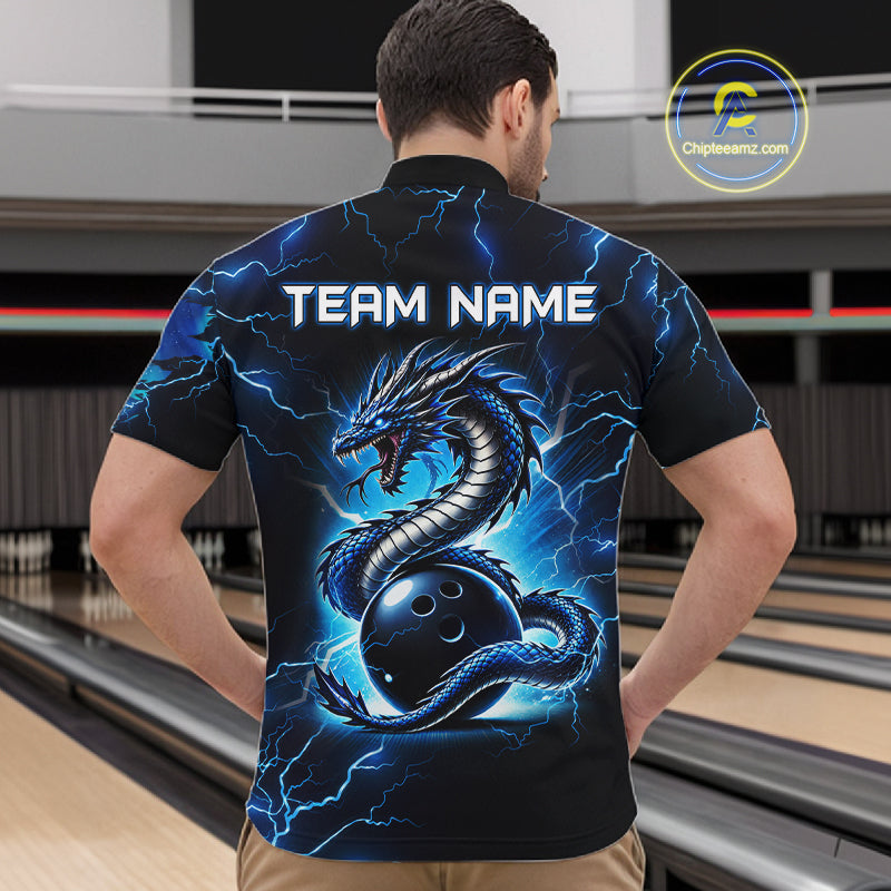 Blue Lightning Thunder Custom Dragon Bowling Shirt For Men Personalized Bowling League Team Jersey TDM7709