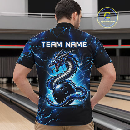 Blue Lightning Thunder Custom Dragon Bowling Shirt For Men Personalized Bowling League Team Jersey TDM7709