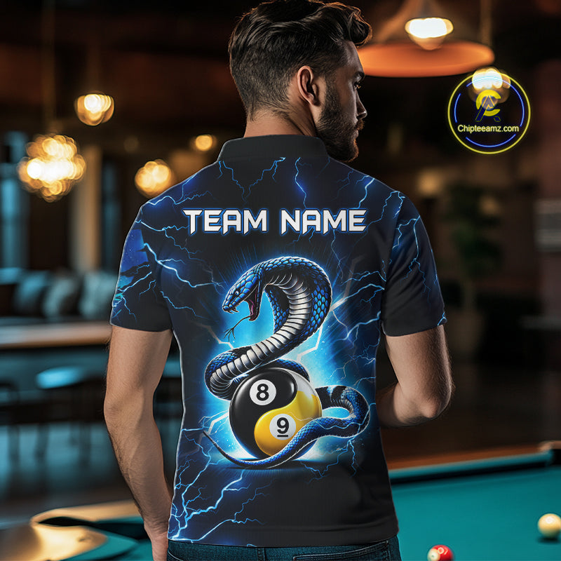 Blue Lightning Yinyang 8 Ball & 9 Ball Cobra Snake Billiard Shirts For Men Custom Pool Team Jersey TDM7710