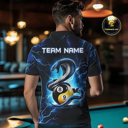 Blue Lightning Yinyang 8 Ball & 9 Ball Cobra Snake Billiard Shirts For Men Custom Pool Team Jersey TDM7710
