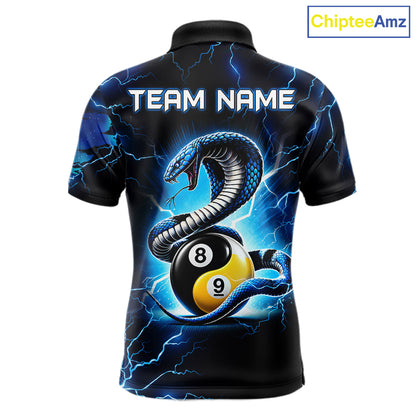 Blue Lightning Yinyang 8 Ball & 9 Ball Cobra Snake Billiard Shirts For Men Custom Pool Team Jersey TDM7710