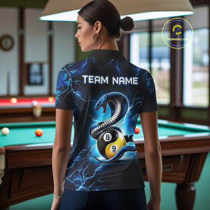 Blue Lightning Yinyang 8 Ball & 9 Ball Cobra Snake Billiard Shirts For Women Custom Pool Team Jersey TDM7710