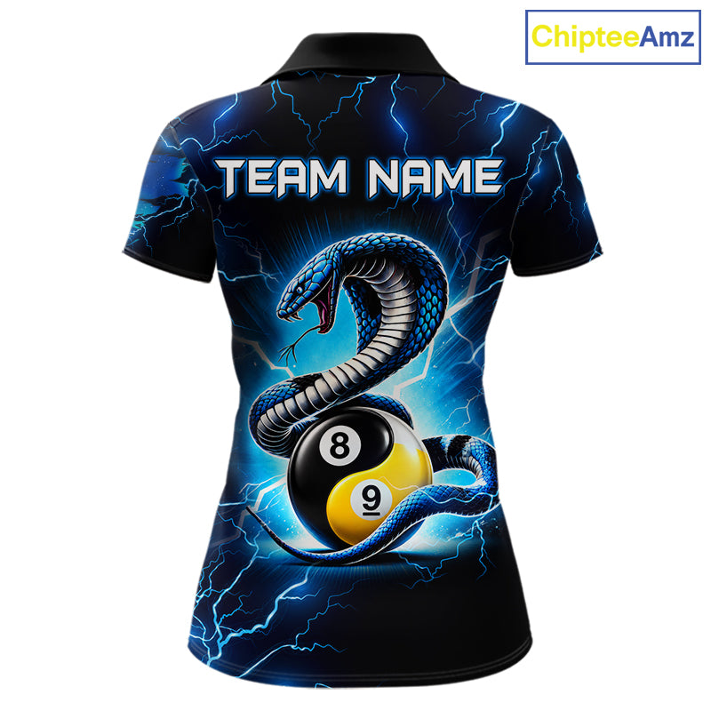 Blue Lightning Yinyang 8 Ball & 9 Ball Cobra Snake Billiard Shirts For Women Custom Pool Team Jersey TDM7710