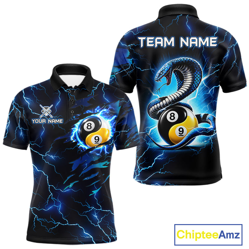 Blue Lightning Yinyang 8 Ball & 9 Ball Cobra Snake Billiard Shirts For Men Custom Pool Team Jersey TDM7710