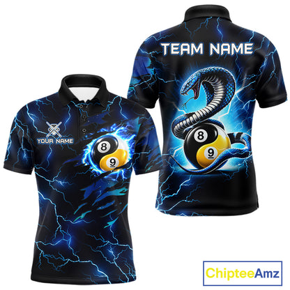 Blue Lightning Yinyang 8 Ball & 9 Ball Cobra Snake Billiard Shirts For Men Custom Pool Team Jersey TDM7710