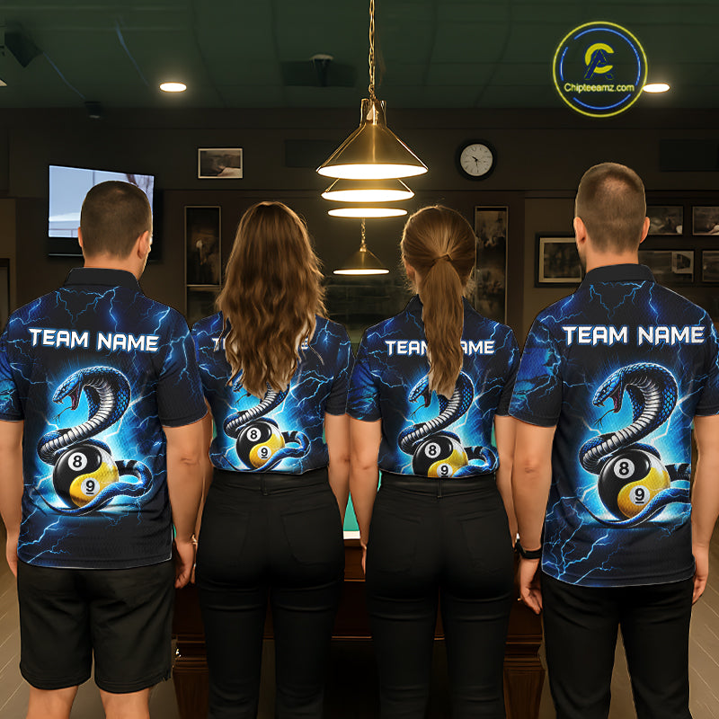 Blue Lightning Yinyang 8 Ball & 9 Ball Cobra Snake Billiard Shirts For Men Custom Pool Team Jersey TDM7710