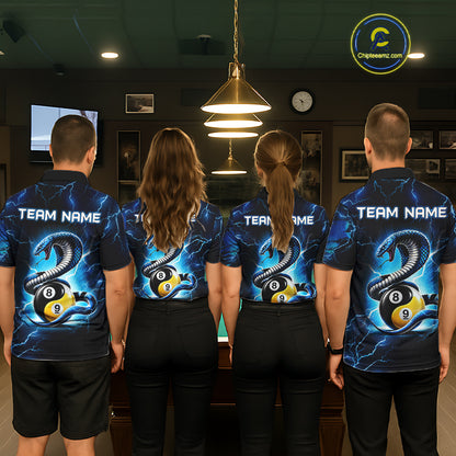 Blue Lightning Yinyang 8 Ball & 9 Ball Cobra Snake Billiard Shirts For Men Custom Pool Team Jersey TDM7710