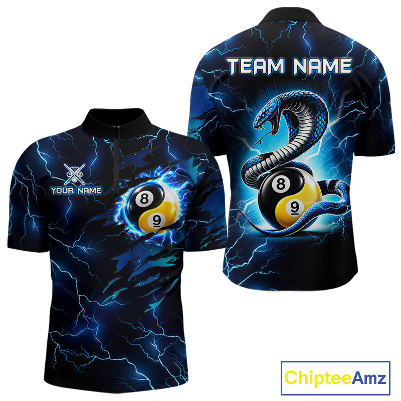 Blue Lightning Yinyang 8 Ball & 9 Ball Cobra Snake Billiard Shirts For Men Custom Pool Team Jersey TDM7710