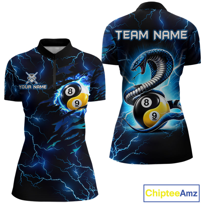 Blue Lightning Yinyang 8 Ball & 9 Ball Cobra Snake Billiard Shirts For Women Custom Pool Team Jersey TDM7710