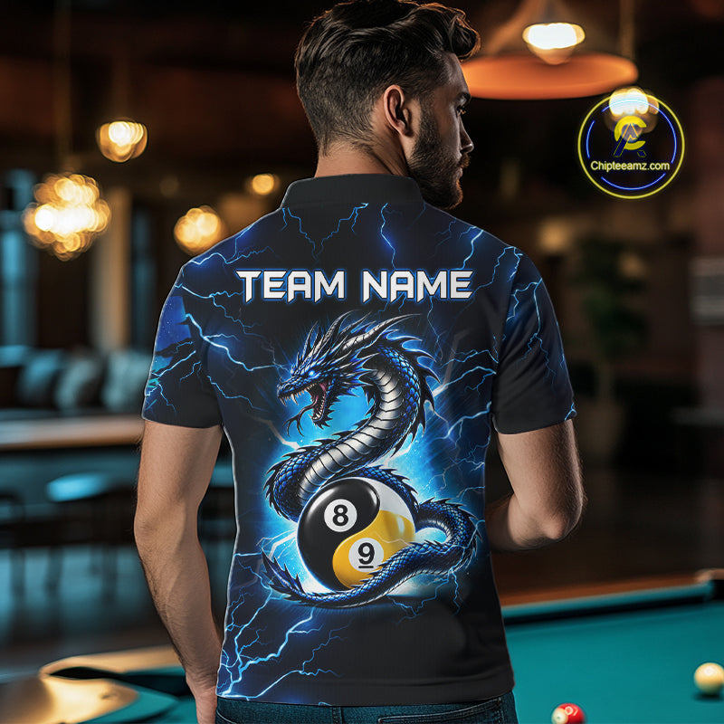 Blue Lightning Yinyang 8 Ball & 9 Ball Dragon Billiard Shirts For Men Custom Pool Team Jersey TDM7711