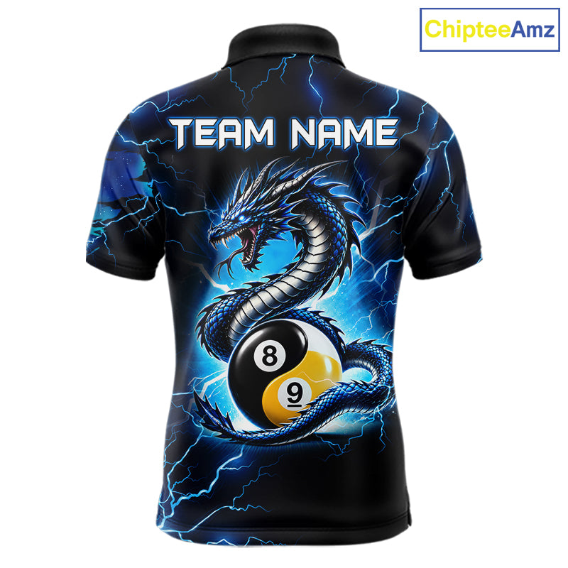 Blue Lightning Yinyang 8 Ball & 9 Ball Dragon Billiard Shirts For Men Custom Pool Team Jersey TDM7711