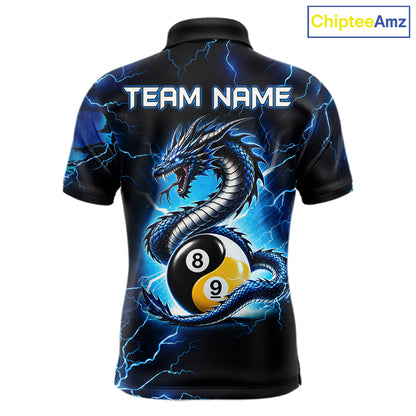 Blue Lightning Yinyang 8 Ball & 9 Ball Dragon Billiard Shirts For Men Custom Pool Team Jersey TDM7711