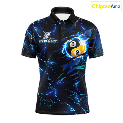 Blue Lightning Yinyang 8 Ball & 9 Ball Dragon Billiard Shirts For Men Custom Pool Team Jersey TDM7711