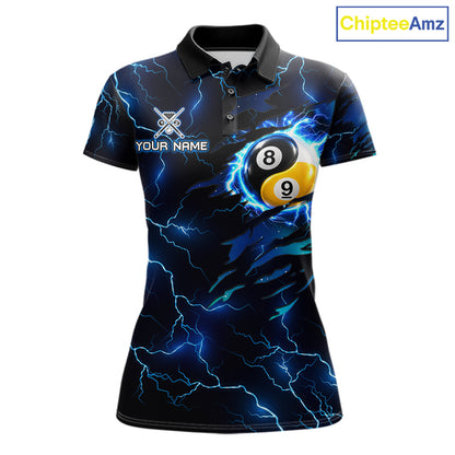 Blue Lightning Yinyang 8 Ball & 9 Ball Dragon Billiard Shirts For Women Custom Pool Team Jersey TDM7711