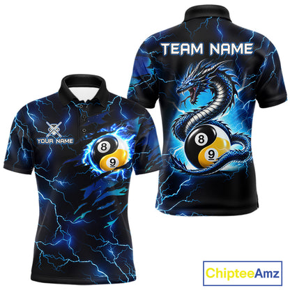Blue Lightning Yinyang 8 Ball & 9 Ball Dragon Billiard Shirts For Men Custom Pool Team Jersey TDM7711