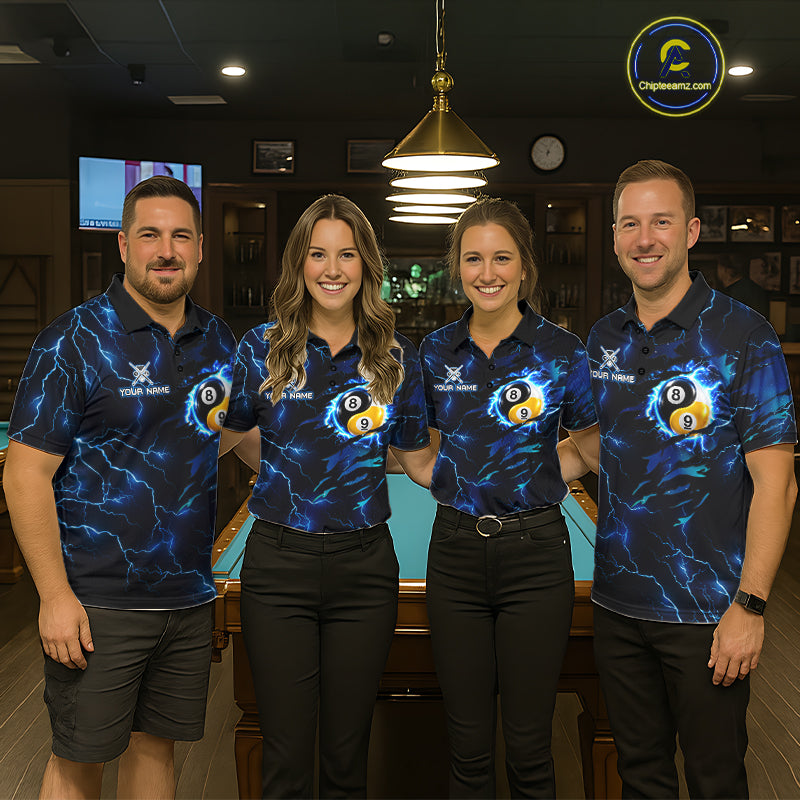 Blue Lightning Yinyang 8 Ball & 9 Ball Dragon Billiard Shirts For Men Custom Pool Team Jersey TDM7711