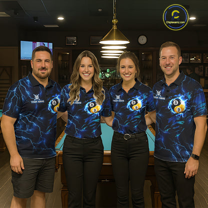 Blue Lightning Yinyang 8 Ball & 9 Ball Dragon Billiard Shirts For Men Custom Pool Team Jersey TDM7711