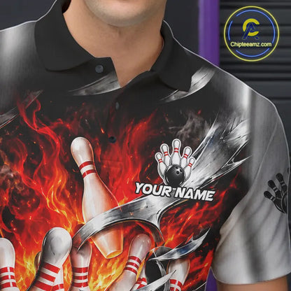 Custom Silver Orange Flame American Flag Bowling Shirts For Men, Bowling League Team Jersey TDM7718