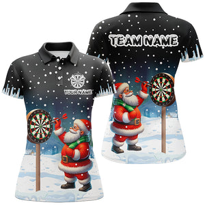 Funny Santa Playing Darts Custom Snow Background Women Dart Shirts, Christmas Dart Jerseys Dart Gift TDM2869