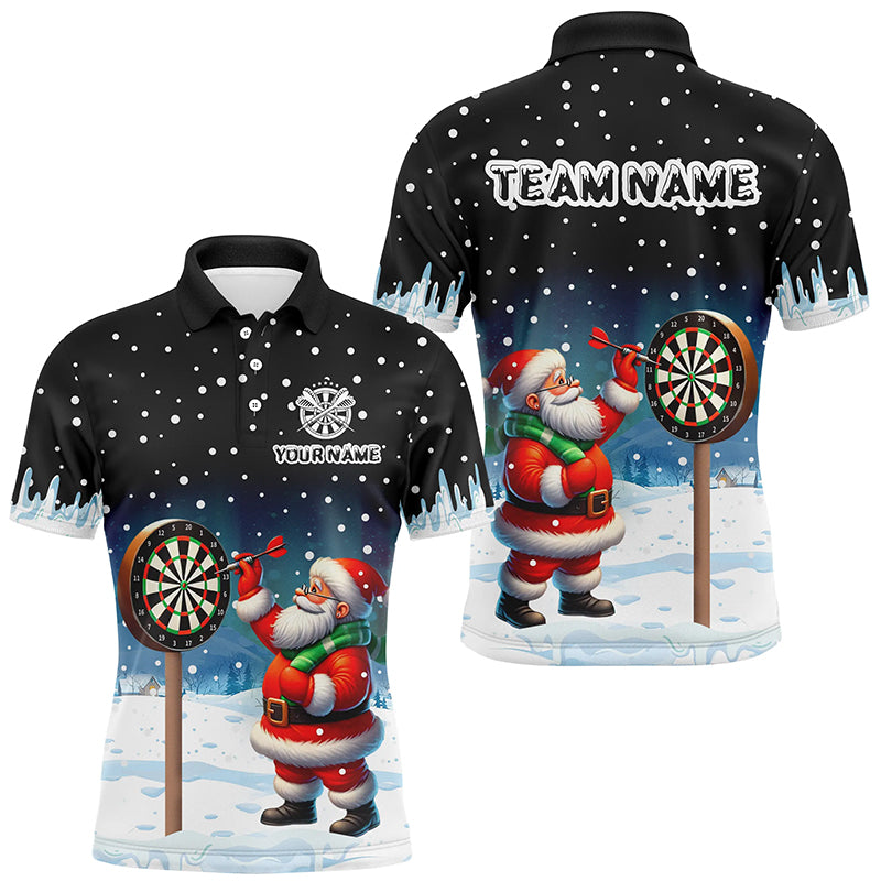 Funny Santa Playing Darts Custom Snow Background Men Dart Shirts, Christmas Dart Jerseys Dart Gift TDM2869