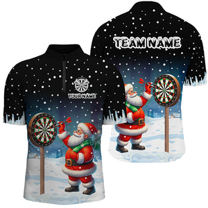 Funny Santa Playing Darts Custom Snow Background Men Dart Shirts, Christmas Dart Jerseys Dart Gift TDM2869