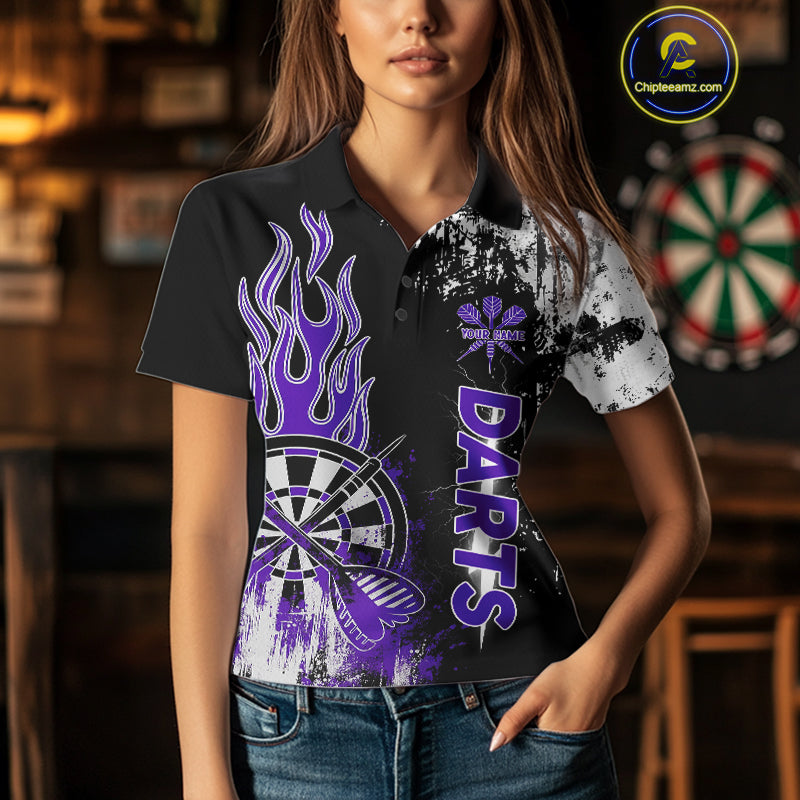 Personalized Purple Grunge Womens Dart Shirts Custom Dart Jerseys Team Polo & 1/4 Zip, Darts Uniform TDM5120