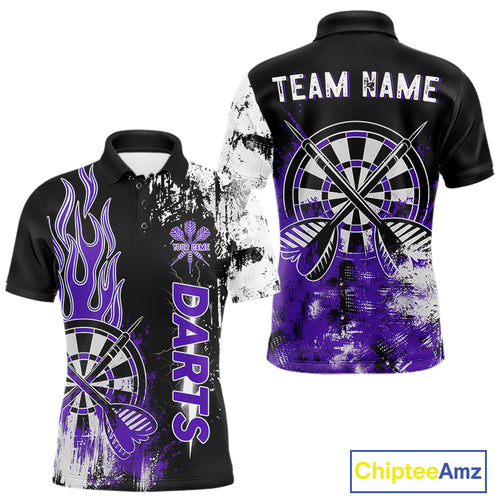 Personalized Purple Grunge Mens Dart Shirts Custom Dart Jerseys Team Polo & 1/4 Zip, Darts Uniform TDM5120