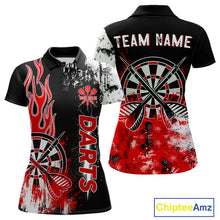 Load image into Gallery viewer, Personalized Red Grunge Womens Dart Shirts Custom Dart Jerseys Team Polo &amp; 1/4 Zip, Darts Uniform TDM5121