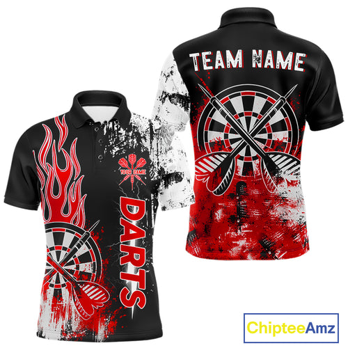 Personalized Red Grunge Mens Dart Shirts Custom Dart Jerseys Team Polo & 1/4 Zip, Darts Uniform TDM5121